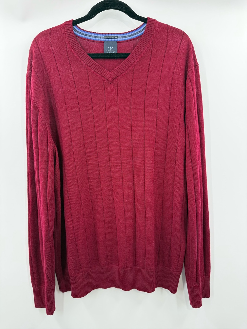 Tailorbyrd Burgundy 100% Wool Machine Washable V-Neck Sweater Size XXL